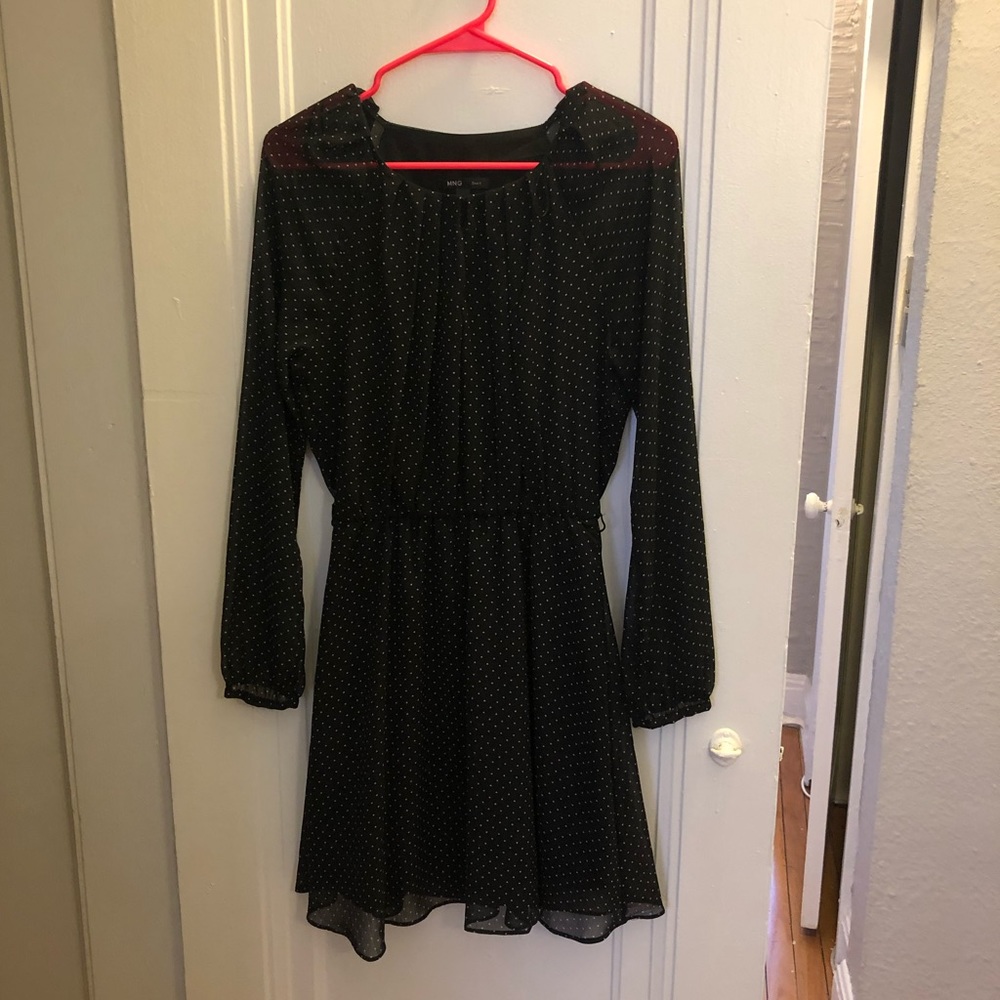 Black with white polka dot long sleeve dress